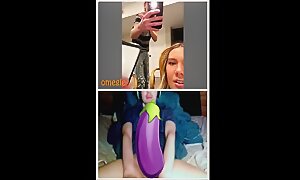 Omegle blonde mouth open tongue out reaction