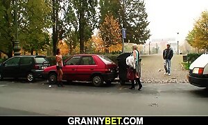 80 Years old Blonde Prostitute Rides his Horny Cock