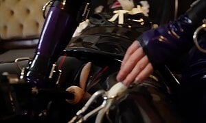 Miss Maskerade Latex Couple with Fucking Machine in Full Rubber and Bondage