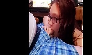 Barely Legal Teen Sucks off Guy while he Plays Rocket League and Gets Throatpie