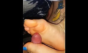 Mother very smelly footjob blue nails