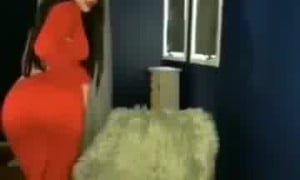 Sexy girl in red dress farts