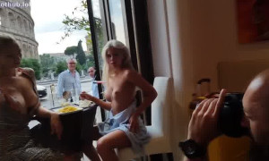Natalee.007 & Friends TOPLESS public boobs in cafe - Her breasts are so pretty