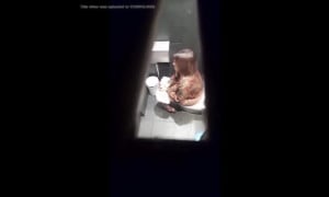 Milf pees and shits in the toilet.